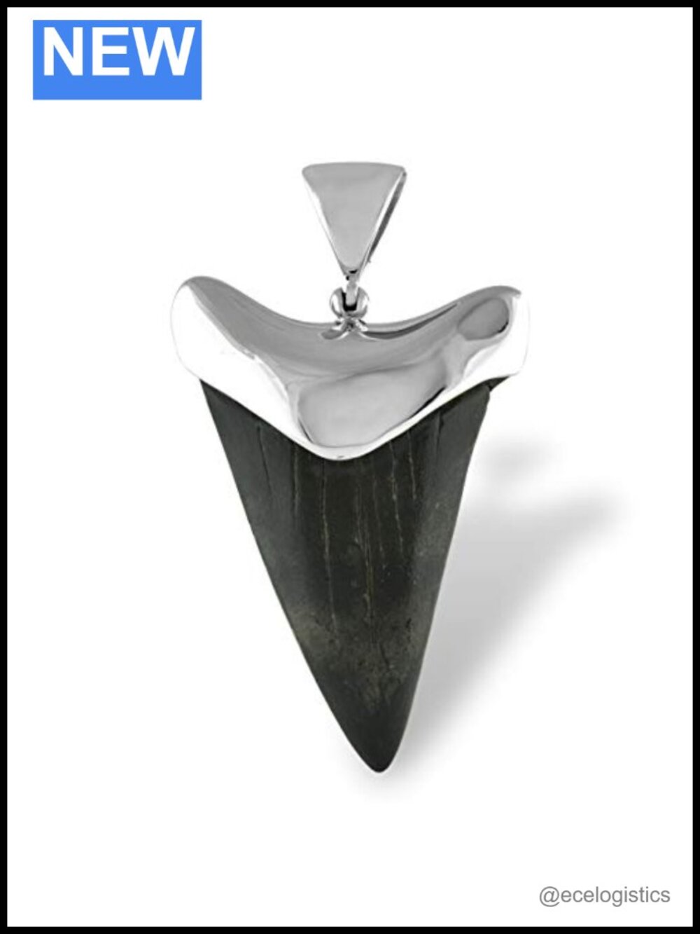 Fossil Shark Tooth Pendant 925 Sterling Silver Cap Set Handcrafted Necklace